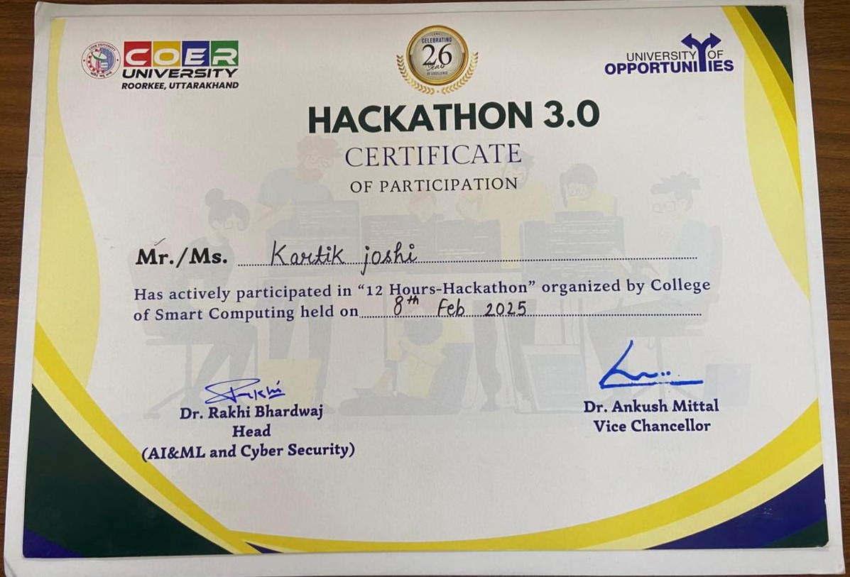Internal Hackathon - 3 Certificate