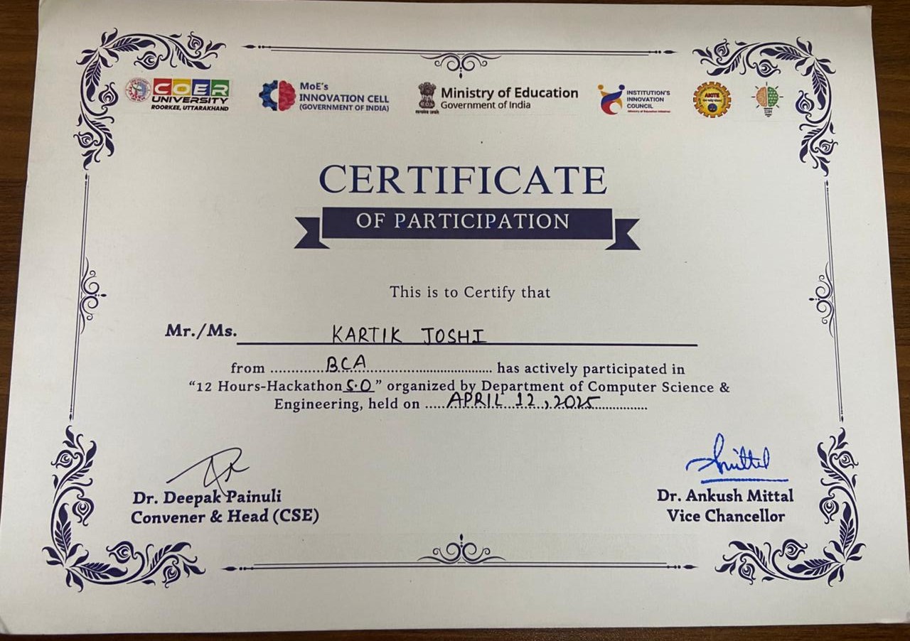 Internal Hackathon - 5 Certificate