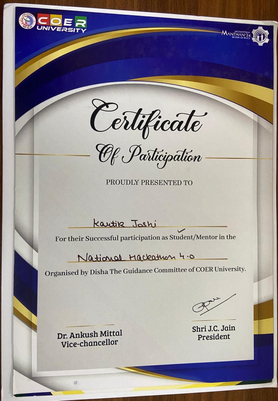 National Hackathon - 1 Certificate