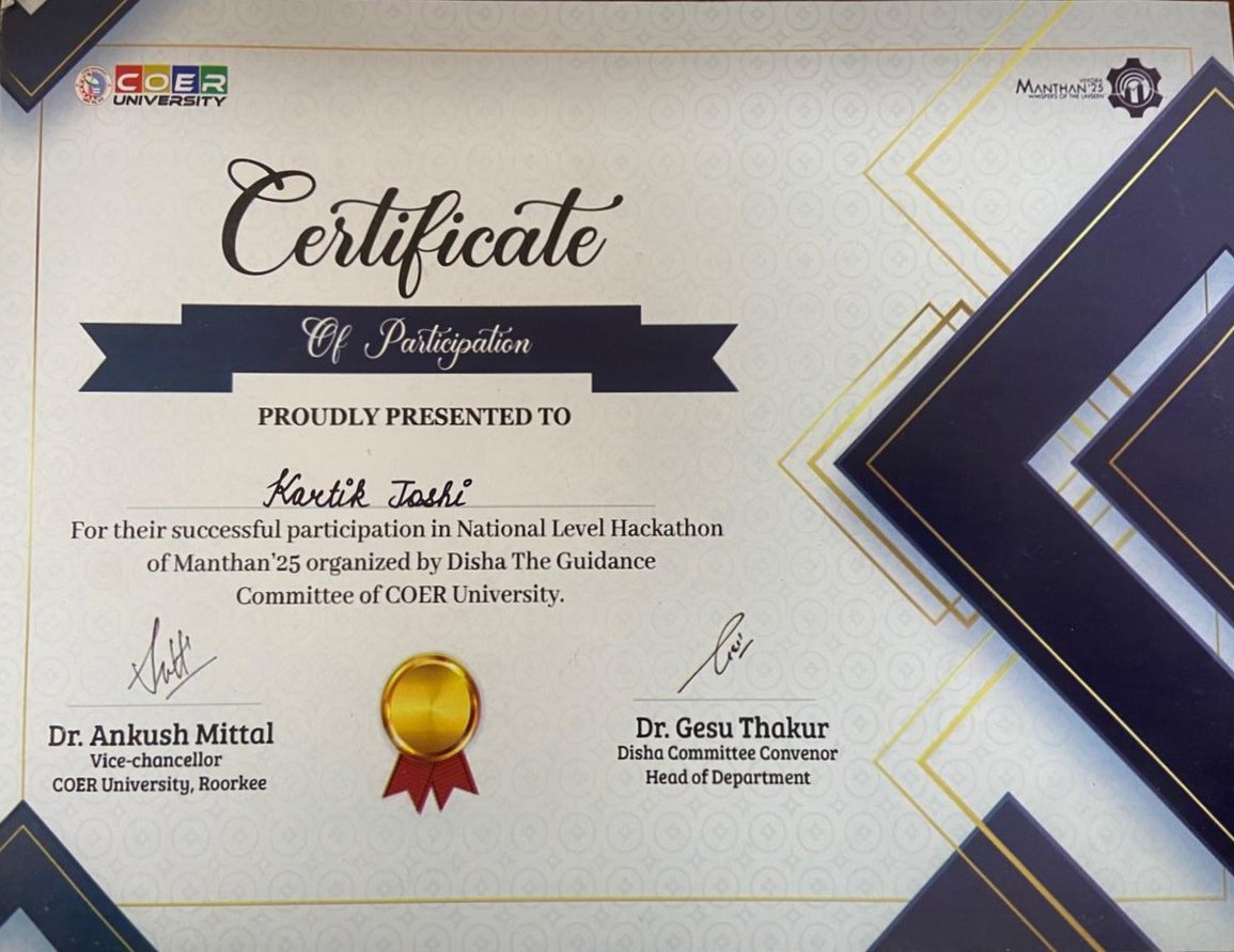 National Hackathon - 2 Certificate