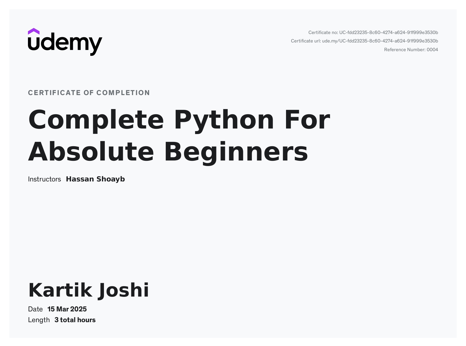 Udemy - Python Certificate